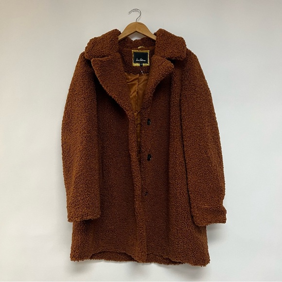 Sam Edelman Shawl Collar Faux Shearling Coat in Cognac Brown Long Teddy XL $240 - Picture 5 of 14